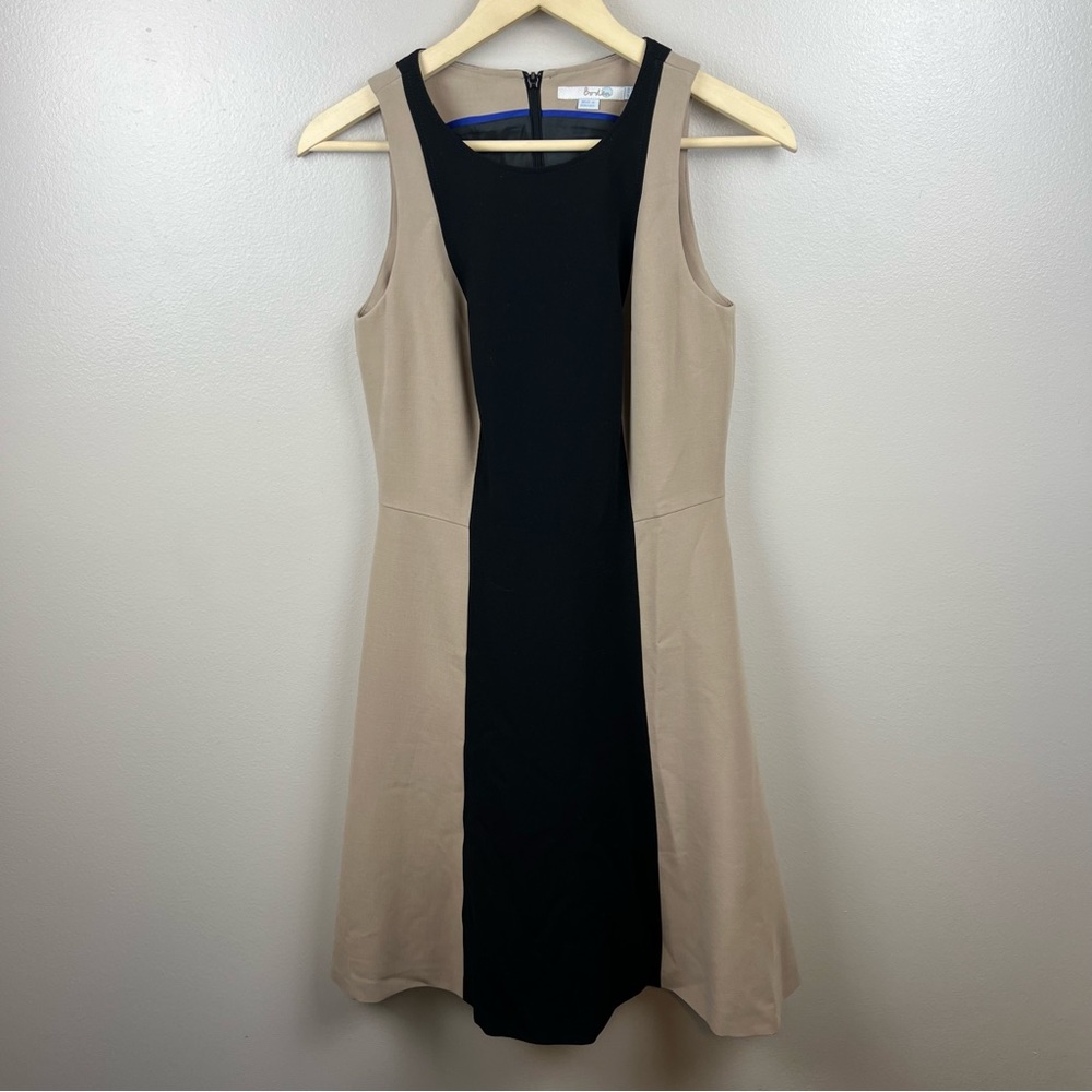 Boden Audrey Colorblock Dress Size 6 Tan Black Fit and Flare Ponte Knit Work
